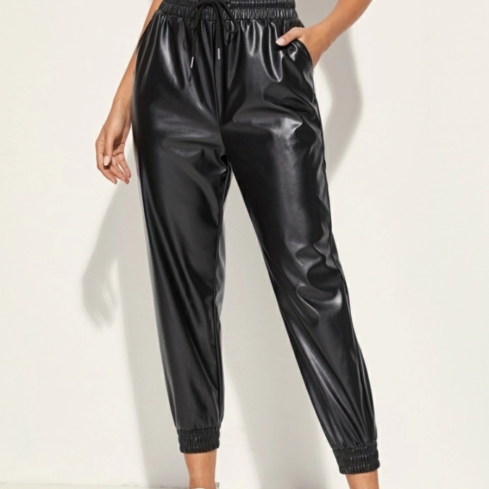 SHEIN Drawstring Waist PU Leather Pants